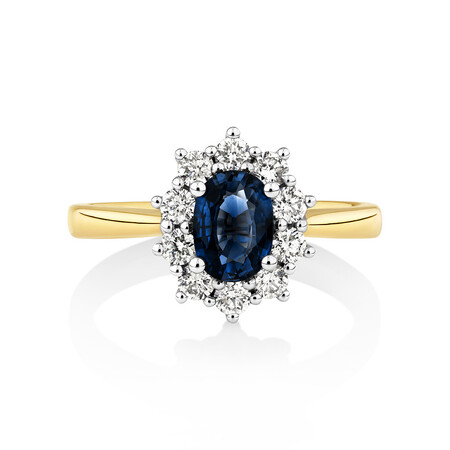 Ring with Ceylonese Sapphire & 1/2 Carat TW of Diamonds in 14kt Yellow & White Gold Ring with Ceylonese Sapphire & 1/2 Carat TW of Diamonds in 14kt Yellow & White Gold