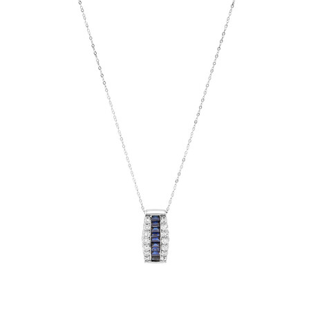 Natural Blue Sapphire Pendant with 0.45 Carat TW of Diamonds In 10kt White Gold Natural Blue Sapphire Pendant with 0.45 Carat TW of Diamonds In 10kt White Gold
