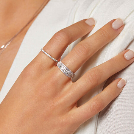 Multi Row Ring with 0.50 Carat TW Diamond in 10kt White Gold Multi Row Ring with 0.50 Carat TW Diamond in 10kt White Gold