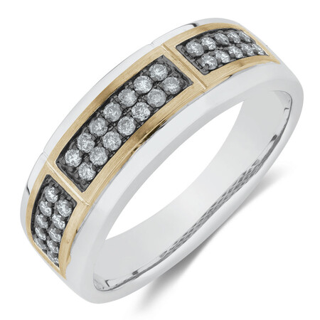Men's Ring with 0.38 Carat TW of Brown Diamonds in 10kt White & Yellow Gold