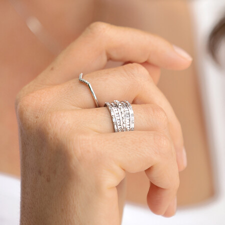 Multi Row Ring with 1 Carat TW of Diamonds in 10kt White Gold Multi Row Ring with 1 Carat TW of Diamonds in 10kt White Gold
