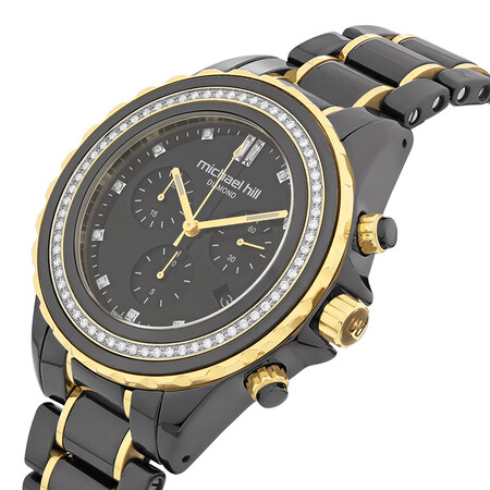 Chronograph Watch with 1/2 Carat TW of Diamonds in Black Ceramic & Gold Tone Stainless Steel Chronograph Watch with 1/2 Carat TW of Diamonds in Black Ceramic & Gold Tone Stainless Steel