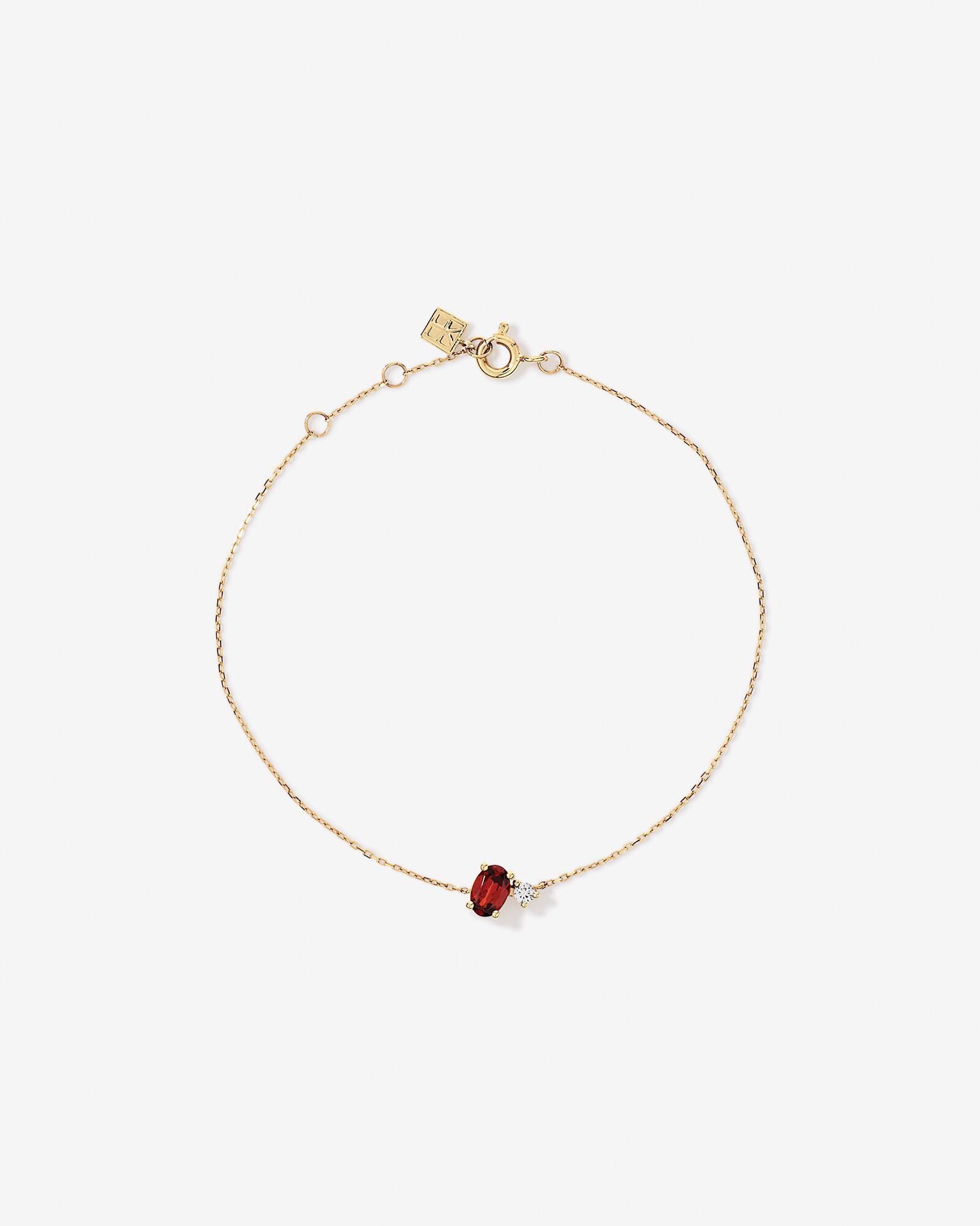 White Sapphire and Oval-Cut Garnet Toi Et Moi Bracelet in 10kt Yellow Gold