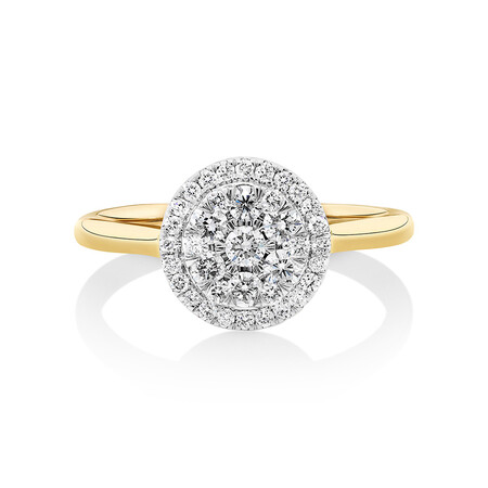 Round Cluster Halo Ring with 0.50kt TW of Diamonds in 10kt Yellow Gold Round Cluster Halo Ring with 0.50kt TW of Diamonds in 10kt Yellow Gold