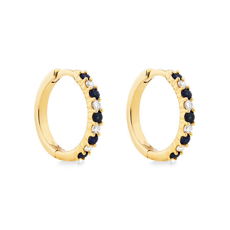 Huggie Earrings with Sapphire & 0.20 Carat TW of Diamonds in 10kt Yellow Gold Huggie Earrings with Sapphire & 0.20 Carat TW of Diamonds in 10kt Yellow Gold