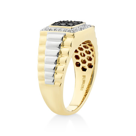 Men's Ring with 3/4 Carat TW of White & Enhanced Black Diamonds in 10kt Yellow & White Gold Men's Ring with 3/4 Carat TW of White & Enhanced Black Diamonds in 10kt Yellow & White Gold