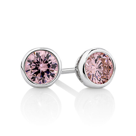 Stud Earrings with Pink Cubic Zirconia in Sterling Silver Stud Earrings with Pink Cubic Zirconia in Sterling Silver