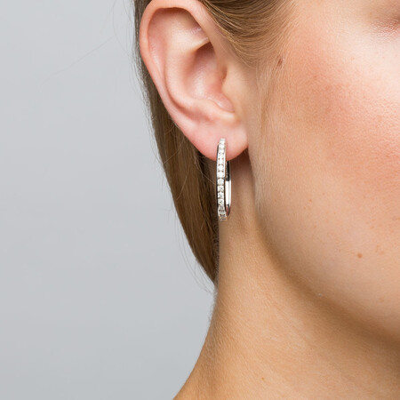 Hoop Earrings with 1 Carat TW of Diamonds in 10kt White Gold Hoop Earrings with 1 Carat TW of Diamonds in 10kt White Gold