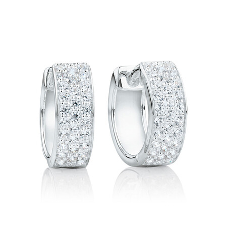 Reversible Huggie Earrings With Cubic Zirconia In Sterling Silver Reversible Huggie Earrings With Cubic Zirconia In Sterling Silver