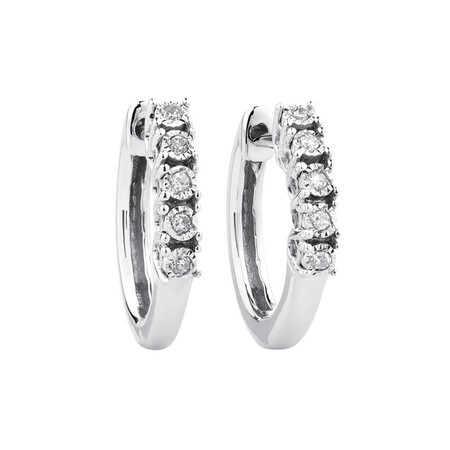 Hoop Earrings with Diamonds in Sterling Silver