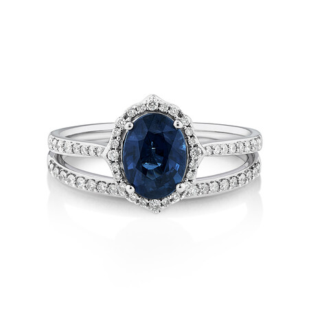 Sapphire & 0.30 Carat TW of Diamonds Bridal Set in 14kt White Gold Sapphire & 0.30 Carat TW of Diamonds Bridal Set in 14kt White Gold