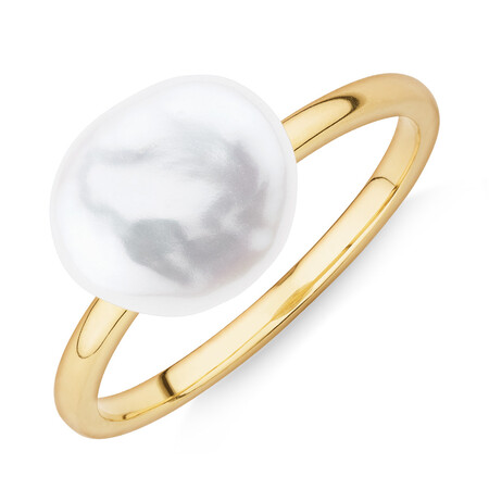 Ring with 9-10mm Cultured Freshwater Baroque Pearls in 10kt Yellow Gold