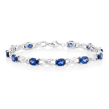 Bracelet with Created Sapphires & Diamonds in Sterling Silver