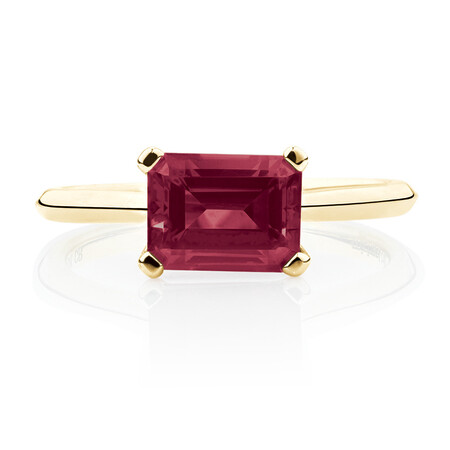 Emerald Cut Ring with Laboratory Created Ruby in 10kt Yellow Gold Emerald Cut Ring with Laboratory Created Ruby in 10kt Yellow Gold