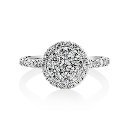 Cluster Halo Engagement Ring with 0.75 Carat TW of Diamonds in 10kt White Gold Cluster Halo Engagement Ring with 0.75 Carat TW of Diamonds in 10kt White Gold