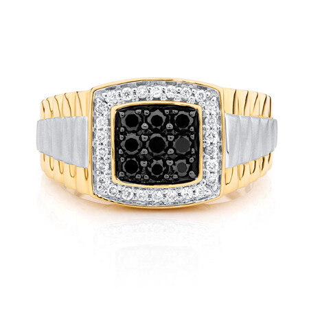 Men's Ring with 3/4 Carat TW of White & Enhanced Black Diamonds in 10kt Yellow & White Gold Men's Ring with 3/4 Carat TW of White & Enhanced Black Diamonds in 10kt Yellow & White Gold