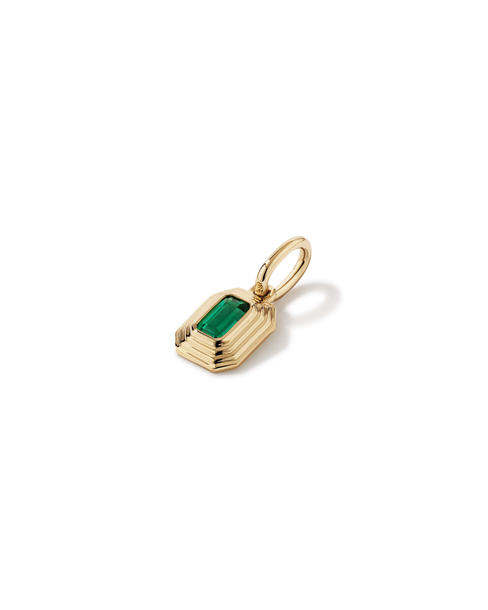 Bold Emerald Cut Created Emerald Pendant in 10kt Yellow Gold