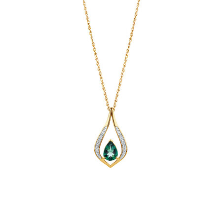 Created Emerald & Diamond Pendant in 10kt Yellow Gold Created Emerald & Diamond Pendant in 10kt Yellow Gold