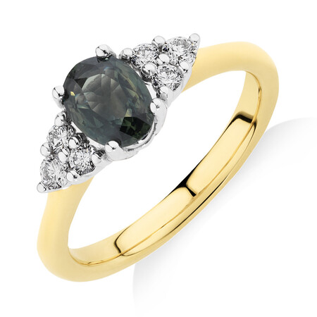 Ring with Green Sapphire & 0.20 Carat TW of Diamonds in 10kt Yellow & White Gold Ring with Green Sapphire & 0.20 Carat TW of Diamonds in 10kt Yellow & White Gold
