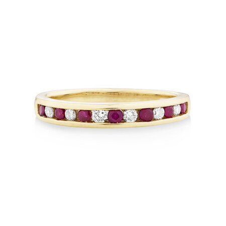 Ring with Natural Ruby & 0.15 Carat TW of Diamonds in 10kt Yellow Gold Ring with Natural Ruby & 0.15 Carat TW of Diamonds in 10kt Yellow Gold