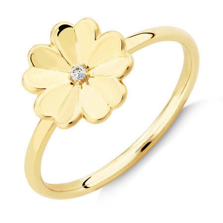 Flower Ring with Diamond in 10kt Yellow Gold Flower Ring with Diamond in 10kt Yellow Gold