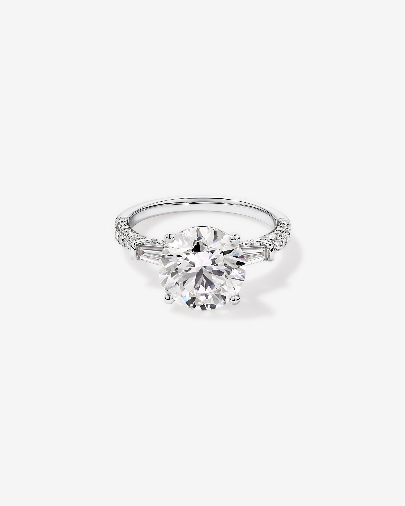 4.59 Carat TW Round Brilliant & Baguette Laboratory-Grown Diamond Engagement Ring in 18kt White Gold