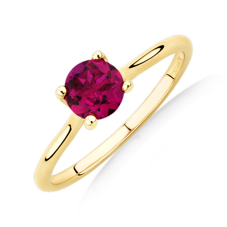 Ring with Created Ruby in 10kt Yellow Gold