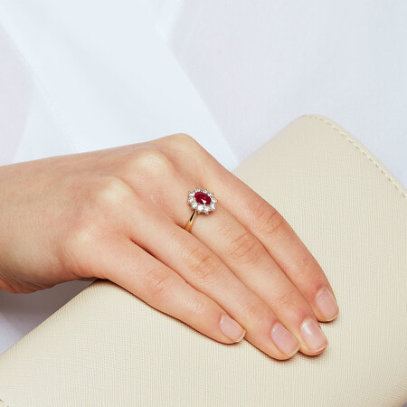 Ring with Ruby & 1/2 Carat TW of Diamonds in 18kt Yellow & White Gold Ring with Ruby & 1/2 Carat TW of Diamonds in 18kt Yellow & White Gold