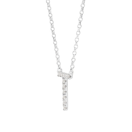 T Initial Necklace with 0.10 Carat TW of Diamonds in 10kt White Gold T Initial Necklace with 0.10 Carat TW of Diamonds in 10kt White Gold
