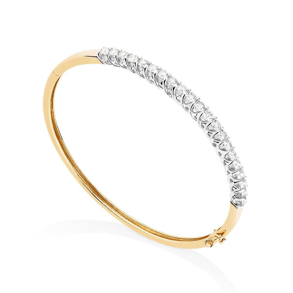 Hinged Bangle with 2 Carat TW of Diamonds 14kt Yellow & White Gold