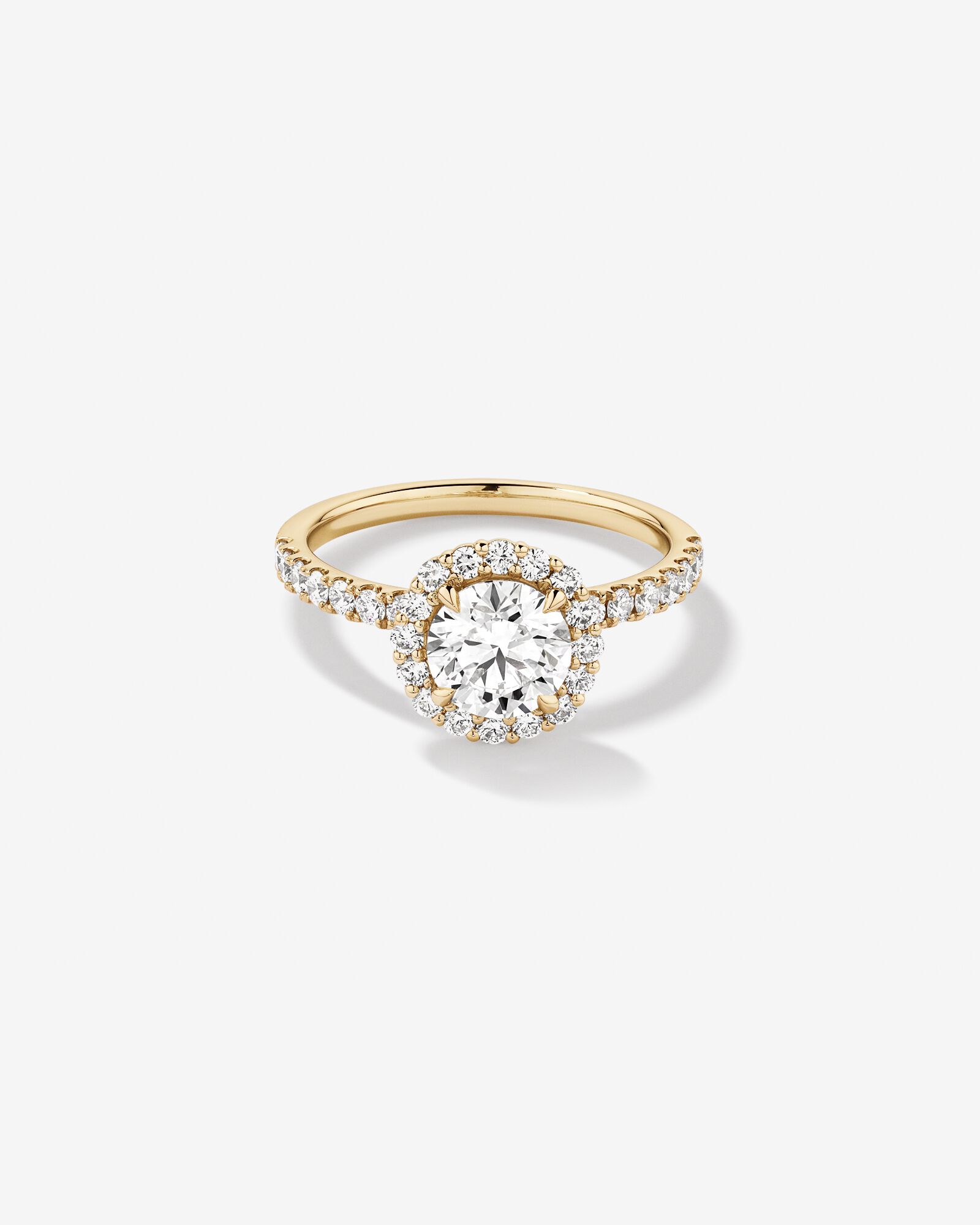 Bague ronde TW Round Brilliant Diamond Halo Engagemet de laboratoire de 1,79 carat en or jaune 14 carats