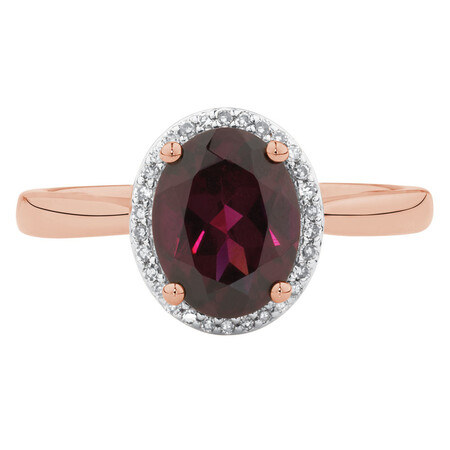 Ring with Rhodolite Garnet & Diamonds in 10kt Rose Gold Ring with Rhodolite Garnet & Diamonds in 10kt Rose Gold