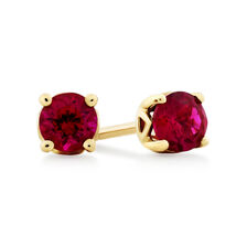 Stud Earrings with Laboratory Created Ruby in 10kt Yellow Gold