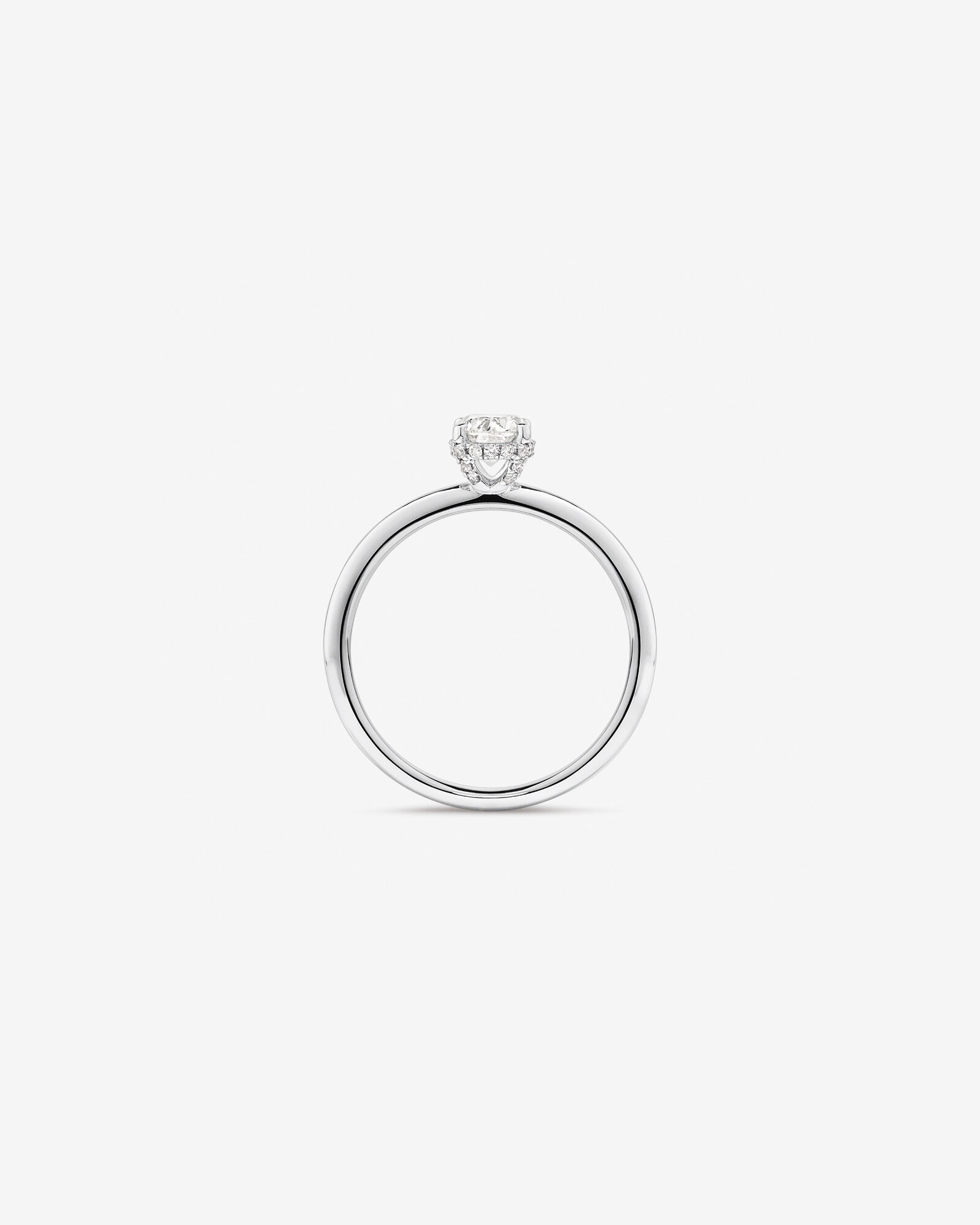 0.68 Carat TW Oval Cut Diamond Solitaire Pave Hidden Halo Engagement Ring in Platinum
