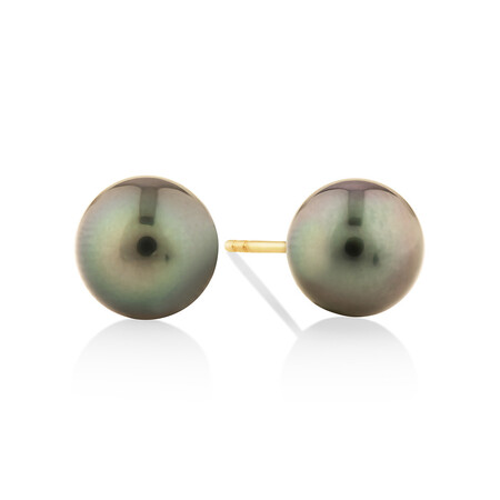 9mm Cultured Tahitian Pearl Stud Earrings In 10kt Yellow Gold