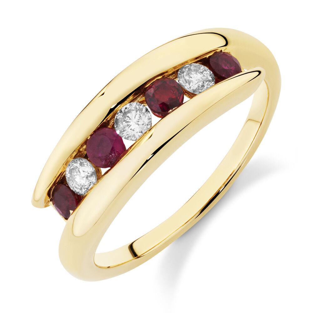 Ring with Natural Ruby & 0.22 Carat TW of Diamonds in 10kt Yellow Gold