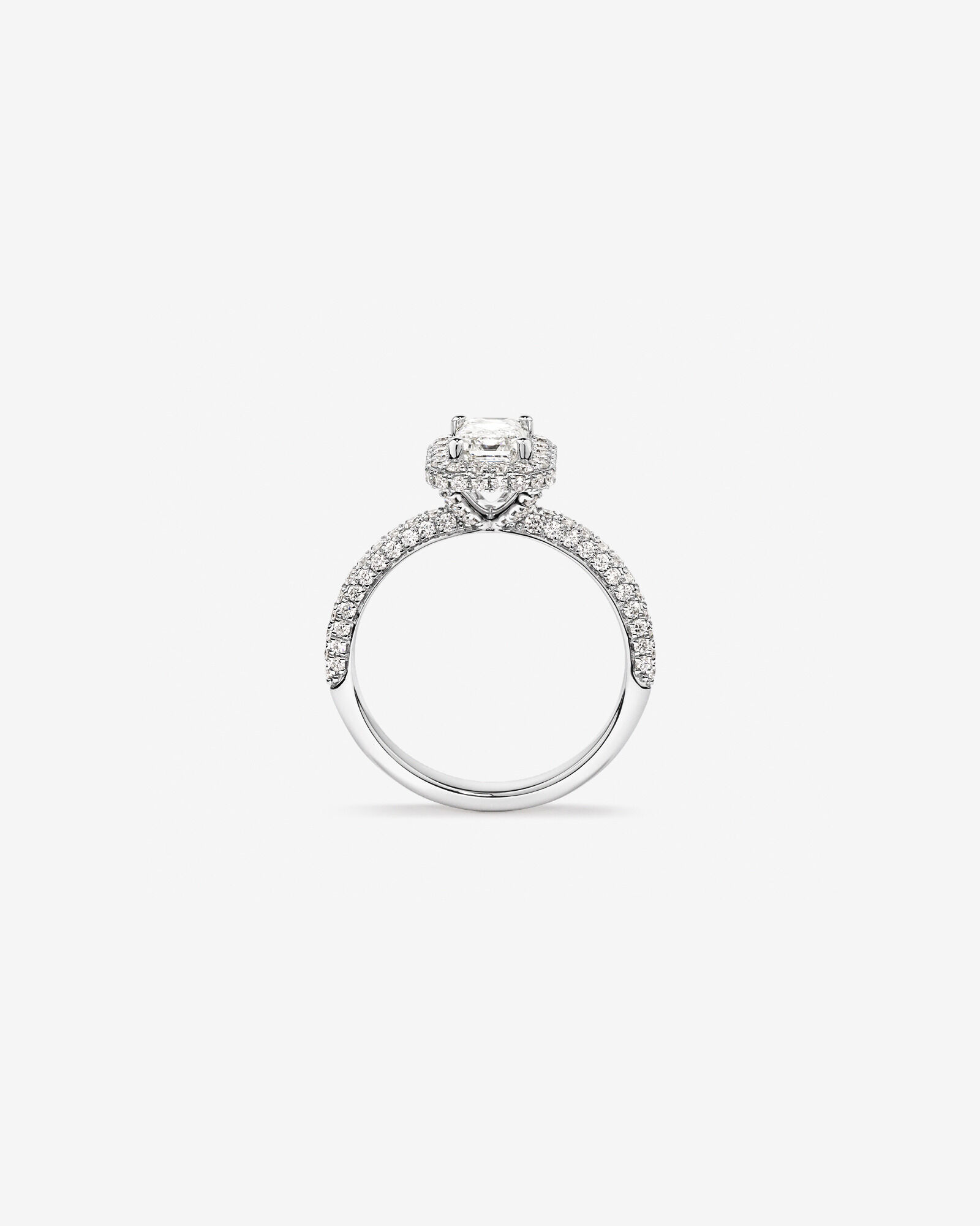 1.65 Carat TW Emerald Cut Diamond Pave Halo Engagement Ring in Platinum