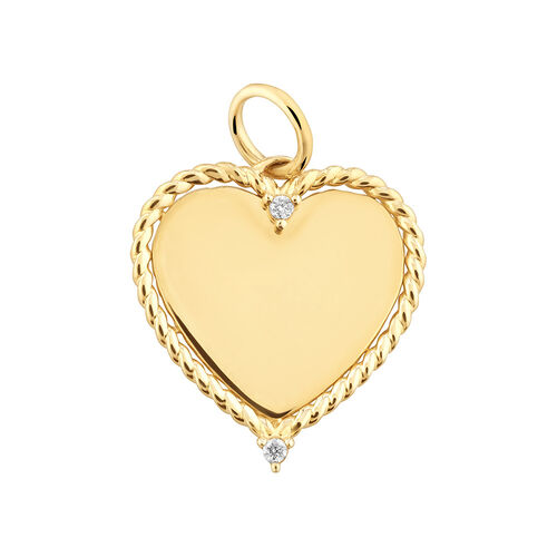 Heart Rope Pendant with Diamonds in 10kt Yellow Gold