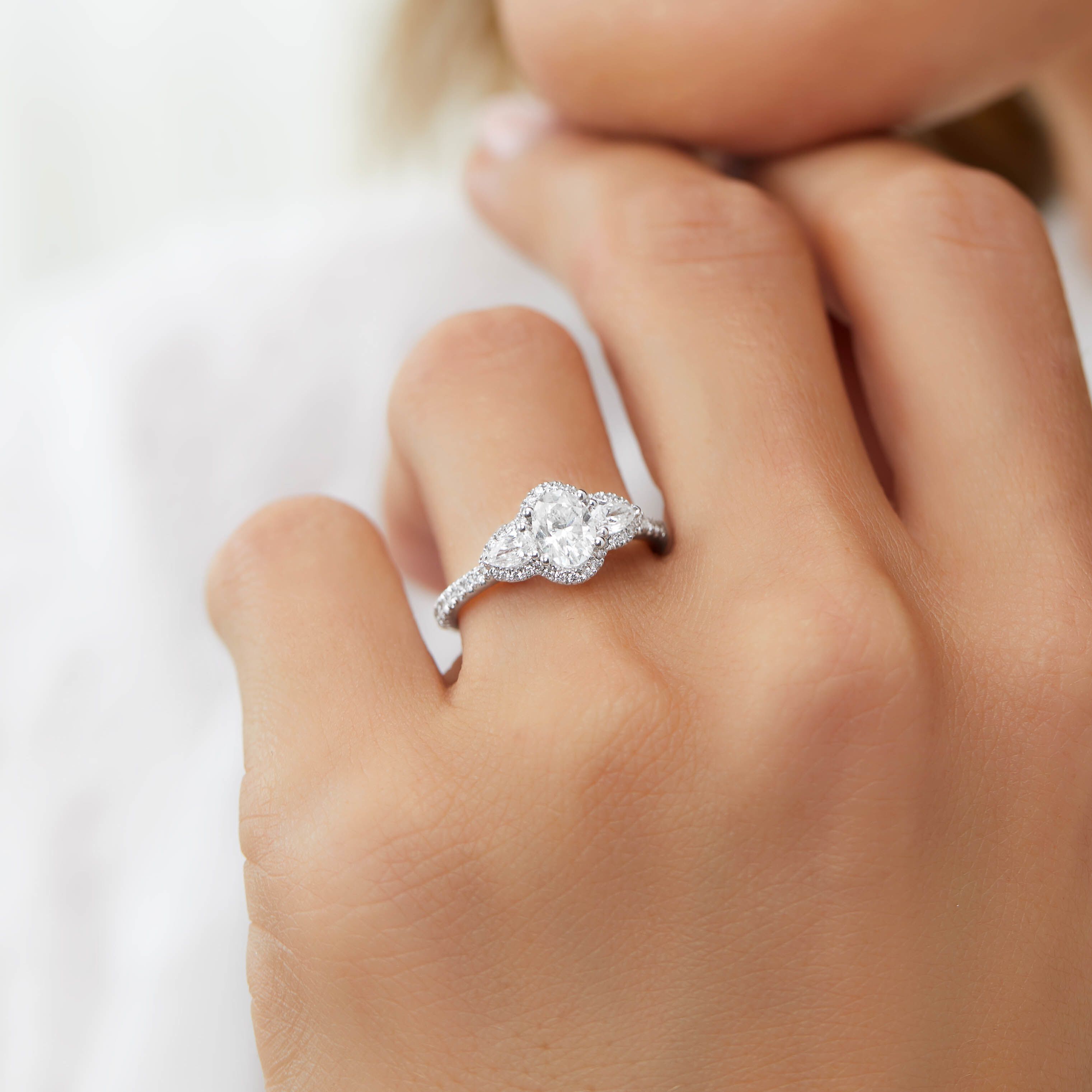 Sir Michael Hill Designer Three Stone Halo Engagement Ring with 1.26 Carat TW of Diamonds in 18kt White Gold