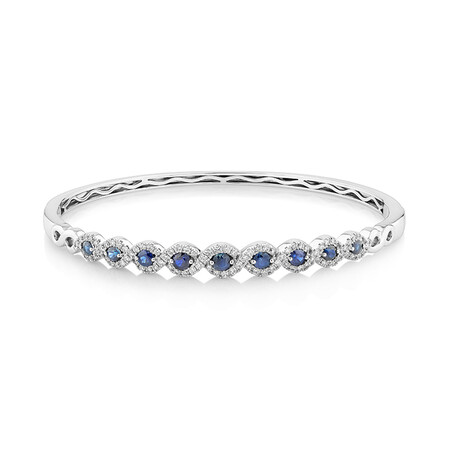 Natural Blue Sapphire Bangle with 0.68 Carat TW of Diamonds In 14kt White Gold Natural Blue Sapphire Bangle with 0.68 Carat TW of Diamonds In 14kt White Gold