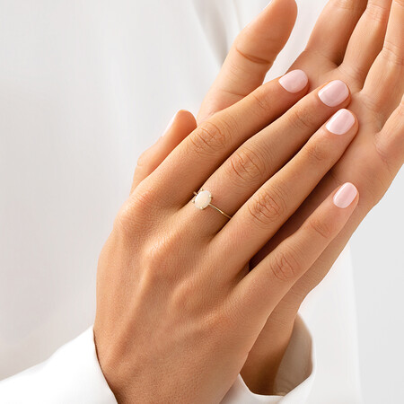 Ring with Natural White Opal in 10kt Yellow Gold Ring with Natural White Opal in 10kt Yellow Gold