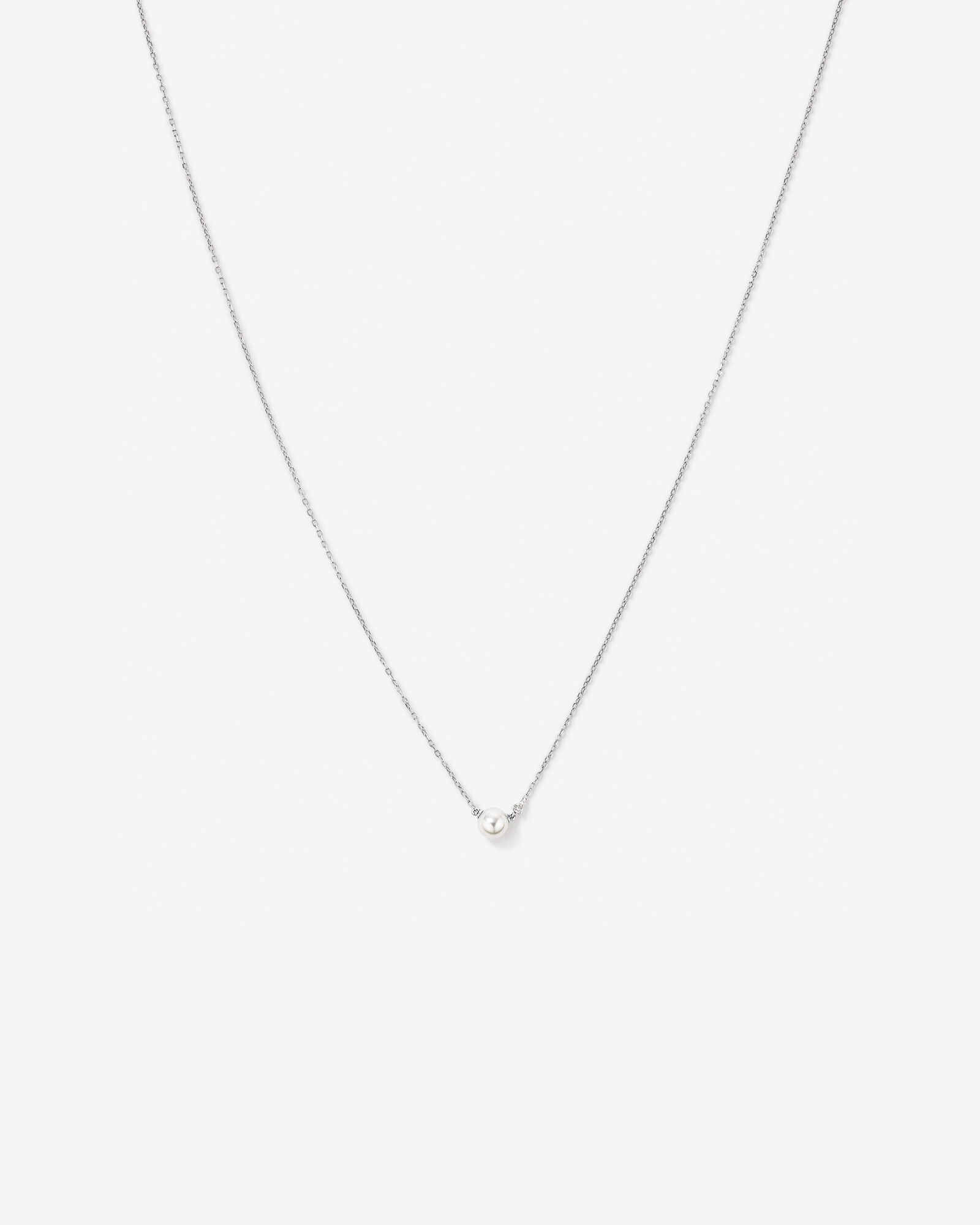5mm Cultured Freshwater Pearl and Diamond Necklace in Sterling Silver
