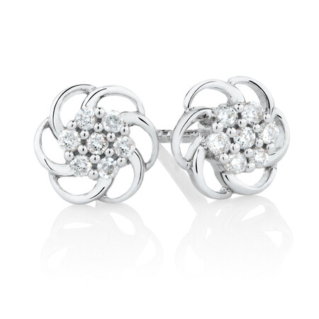Flower Stud Earrings with Diamonds in 10kt White Gold