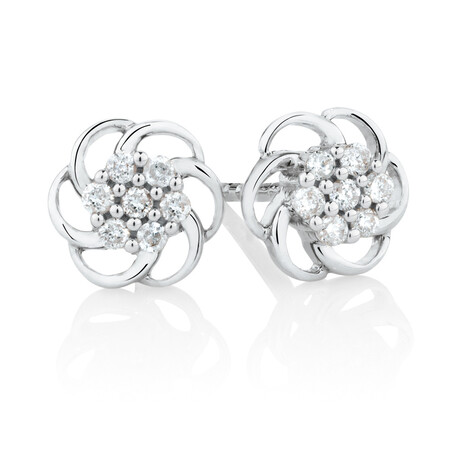 Flower Stud Earrings with Diamonds in 10kt White Gold Flower Stud Earrings with Diamonds in 10kt White Gold