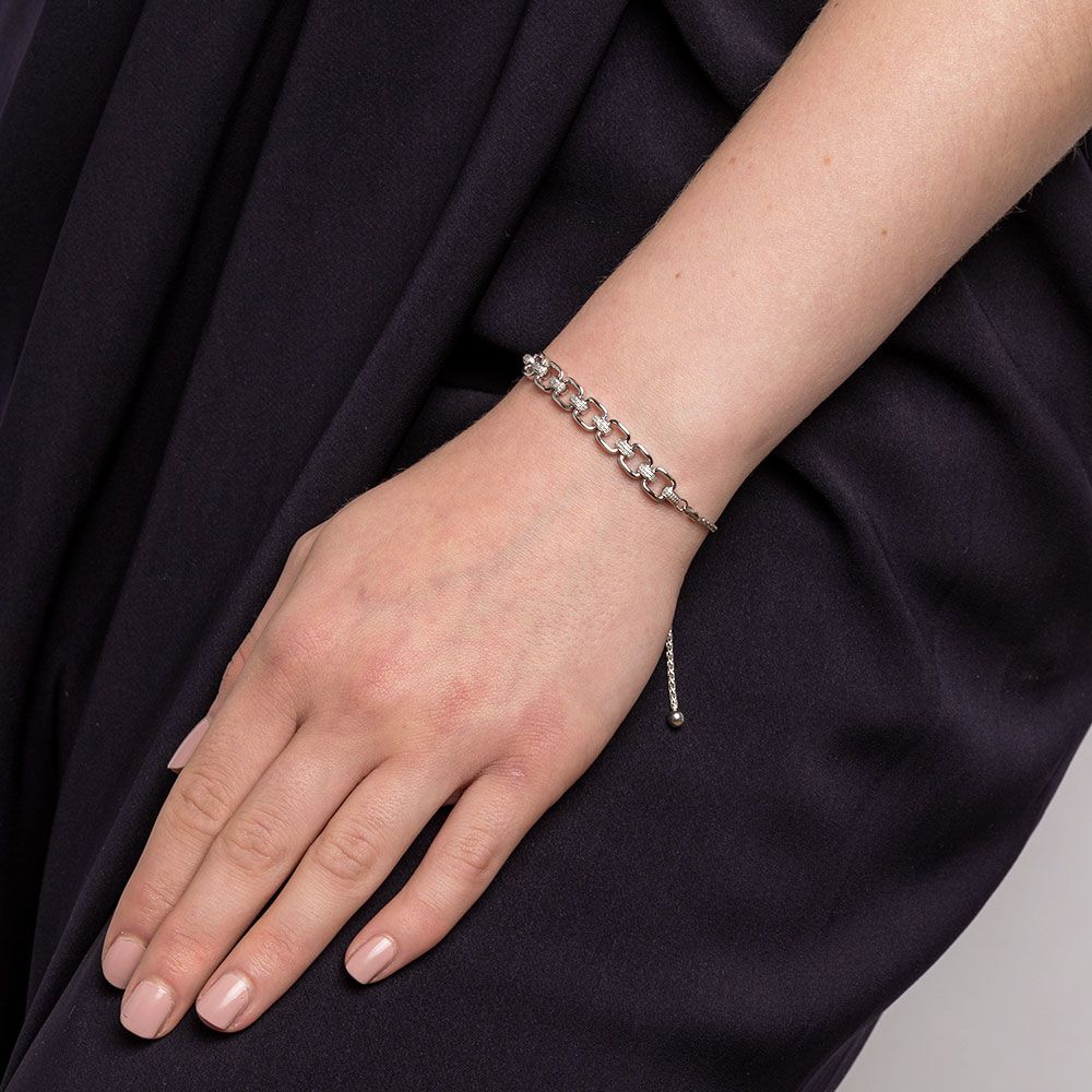 Bolo Bracelet With Diamonds In Sterling Silver