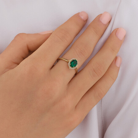 Halo Ring with Laboratory Created Emerald & Natural Diamonds in 10kt Yellow Gold Halo Ring with Laboratory Created Emerald & Natural Diamonds in 10kt Yellow Gold