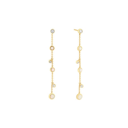 Drop Earrings with Opal & 0.15 Carat TW of Diamonds in 10kt Yellow Gold Drop Earrings with Opal & 0.15 Carat TW of Diamonds in 10kt Yellow Gold