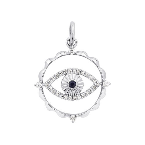 Evil Eye Motif Pendant with Sapphire & 0.10 Carat TW of Diamonds in Sterling Silver