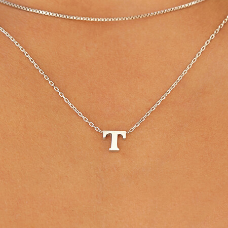 'T' Initial Necklace in Sterling Silver 'T' Initial Necklace in Sterling Silver
