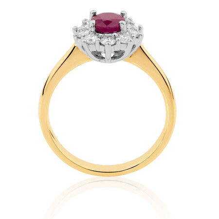 Ring with Ruby & 1/2 Carat TW of Diamonds in 18kt Yellow & White Gold Ring with Ruby & 1/2 Carat TW of Diamonds in 18kt Yellow & White Gold